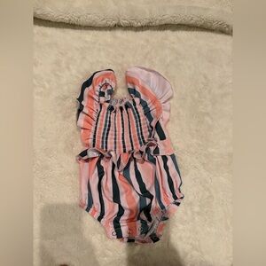 🌸5/$50🌸Striped Pink & Navy Ruffle Baby Romper
